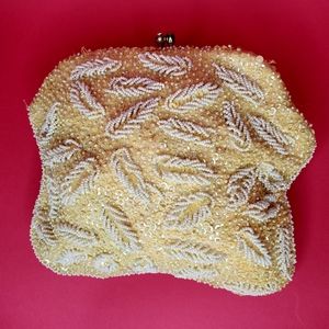 Beaded sequin white and creme vintage clutch